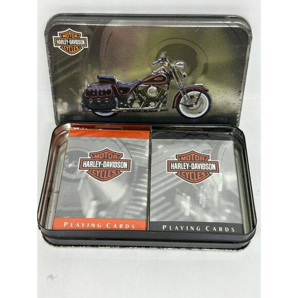 Harley-Davidson 2 Deck Playing Cards Set in Motorcycle Tin | Orange & Black - Picture 3 of 10